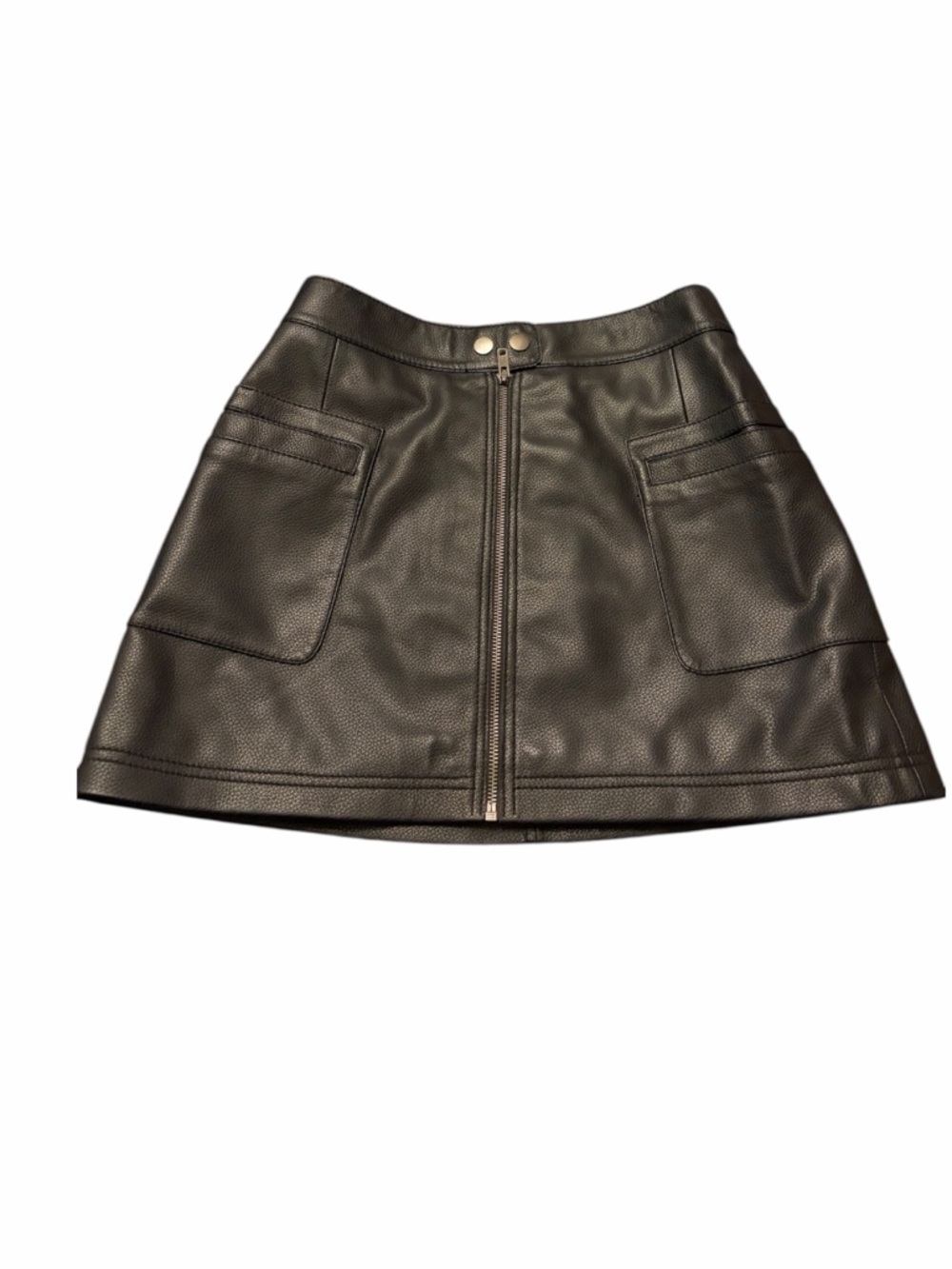 Free People Black Vegan Leather A-Line Mini Skirt with Front Zip Size 4 EUC - Picture 2 of 4